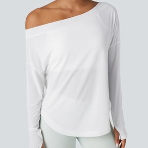 HALARA White Off-Shoulder Long Sleeve Top
